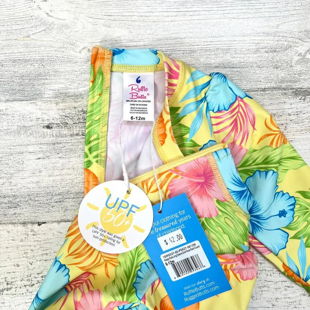 RuffleButts Rash Guard Swimsuit Baby Girl 0-3M Tropical Floral UPF50